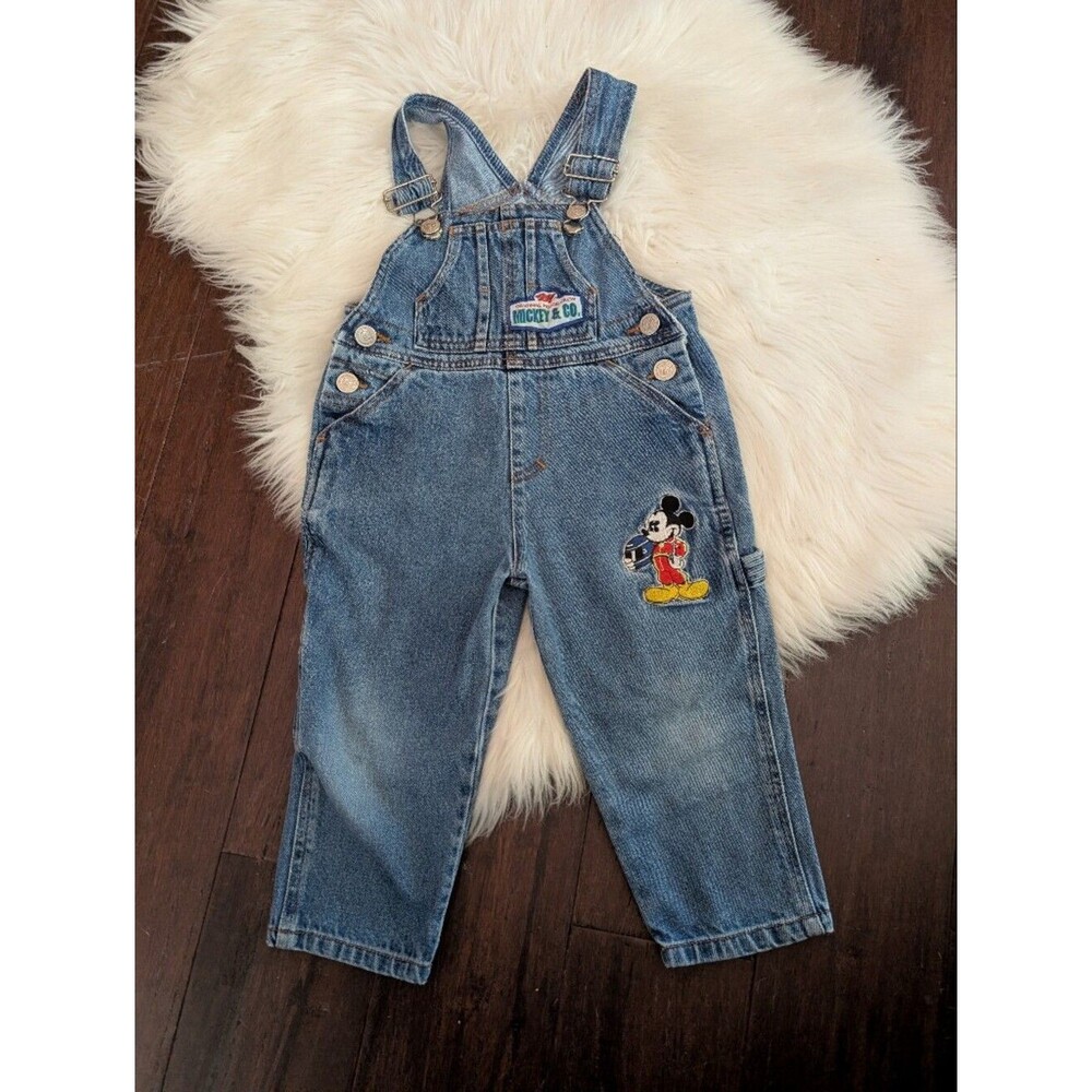 Vintage Mickey & Co Disney Denim Bib Overalls Minnie Girls Boys 2T